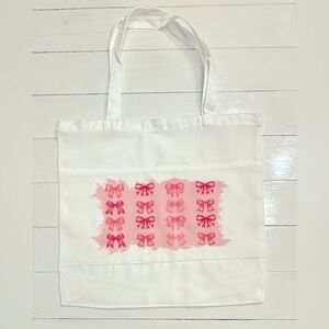 Large 2 handle tote bag with two pockets, pink bows New/Handmade (18”x27”)